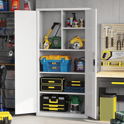 Black 72" Tall Steel Storage Cabinet with 2 Lockable Doors and Adjustable Shelves S8688