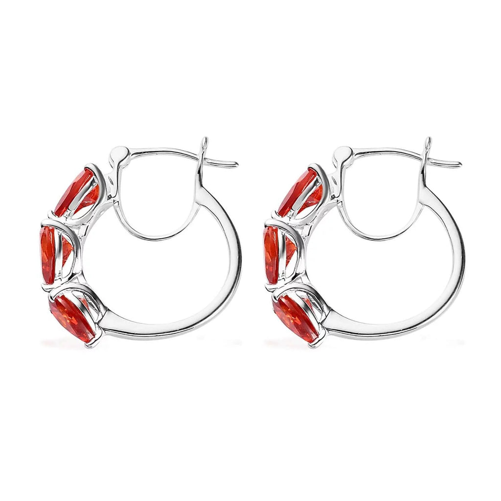 Orange Huggie Hoop Silver Cubic Zirconia Earrings B330
