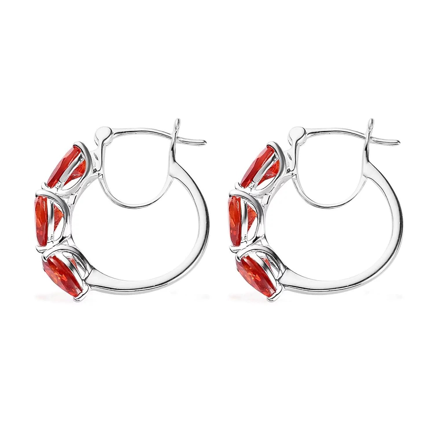 Orange Huggie Hoop Silver Cubic Zirconia Earrings B330
