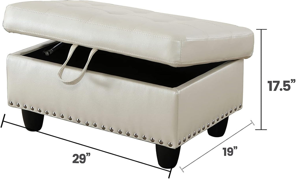 Ivory White Faux Leather Square Storage Ottoman Y813536