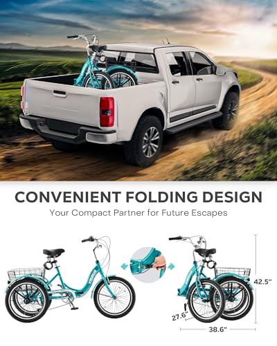 20 inch Folding 3 Wheel Tricycle with Lock, 1 or 7 Speed, 330lb A679827