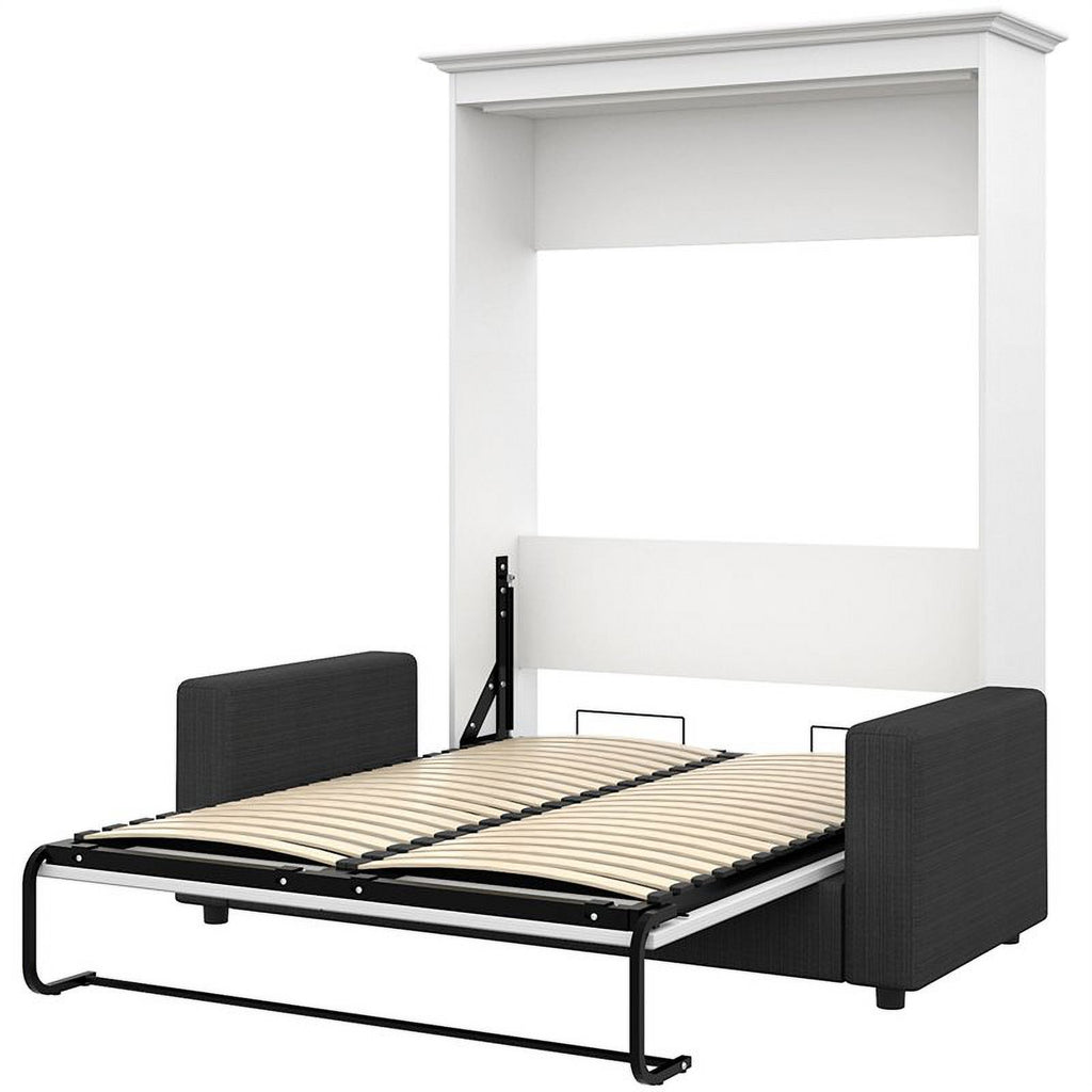 73"W White Gray Wood Full Murphy Bed with Sofa U62784
