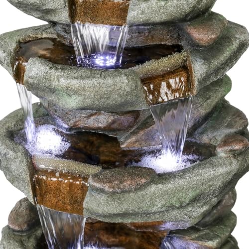40" High 6-Tiers Cascading Rock Outdoor Water Fountain with LED Lights J214