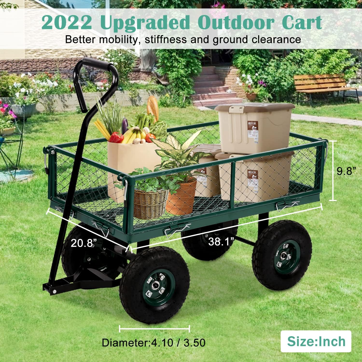 Heavy Duty Utility Wagon Garden Cart with Removable Sides, 400lb Weight Capacity, Folding Collapsible Wagon D1998