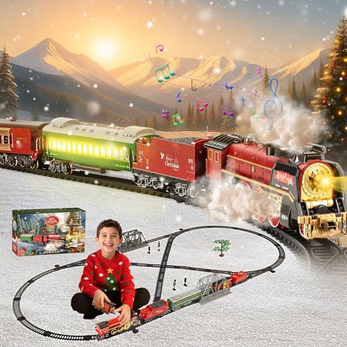 Electric Train Set with Remote Control, Steam Locomotive with Smoke, Lights & Sounds E74425