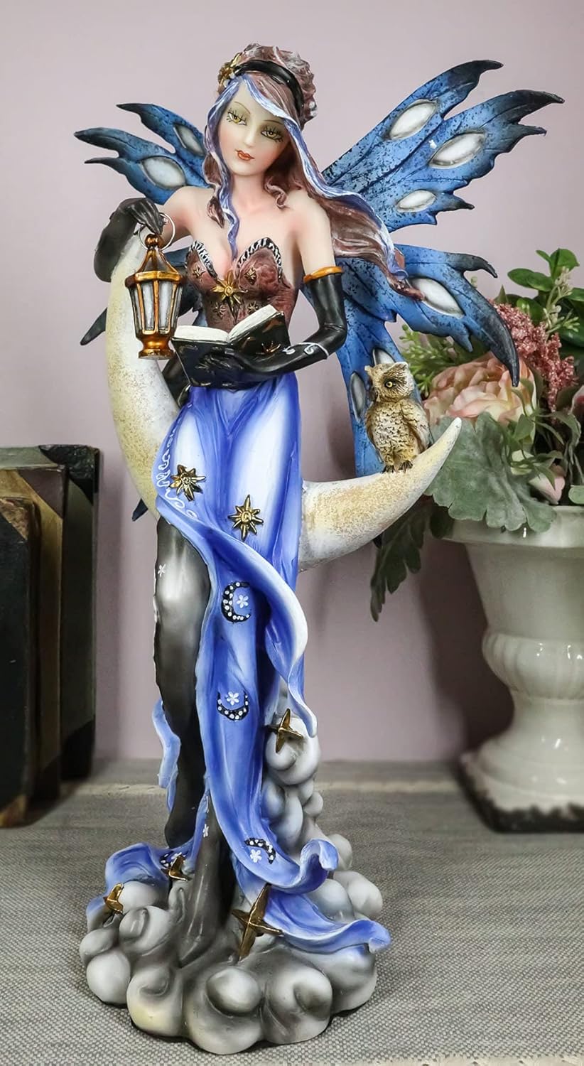 14" Tall Fairy Statue with Lantern and Owl D320