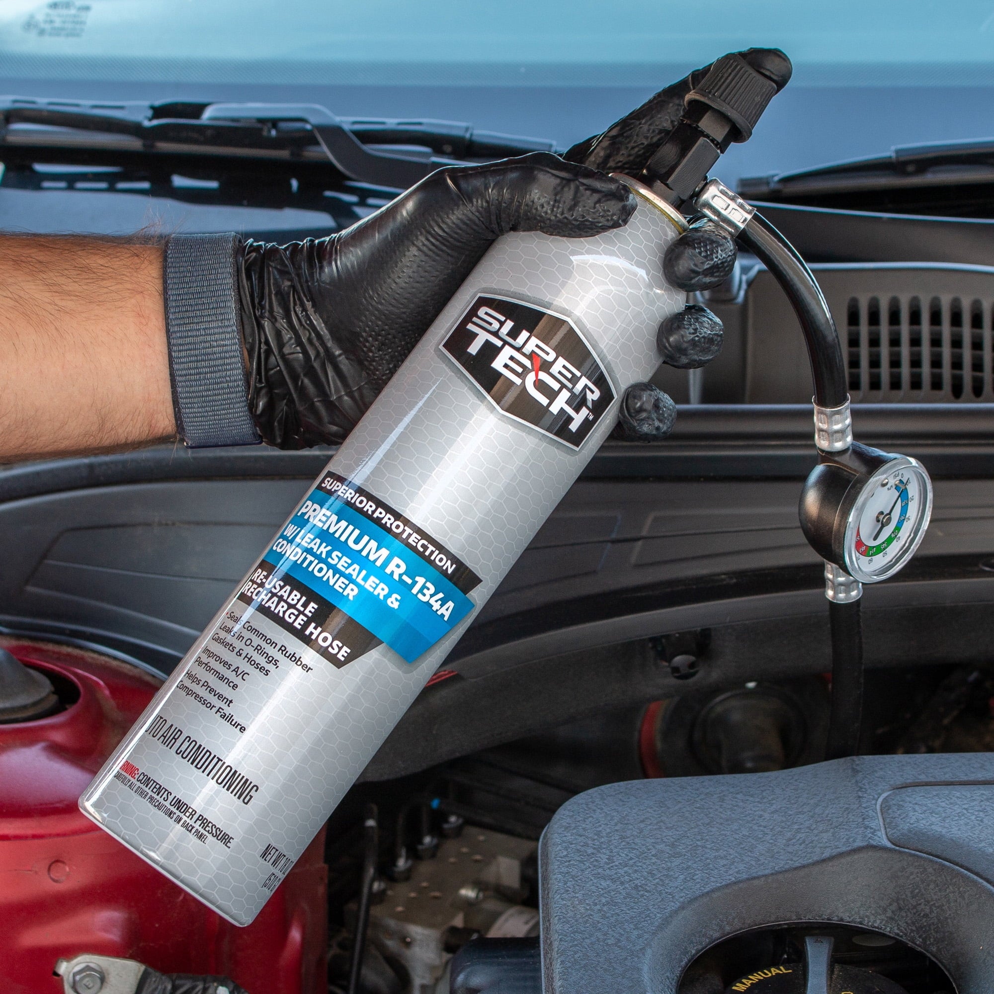 18 oz R-134a Automotive Refrigerant with Reusable Hose and Gauge Q3638