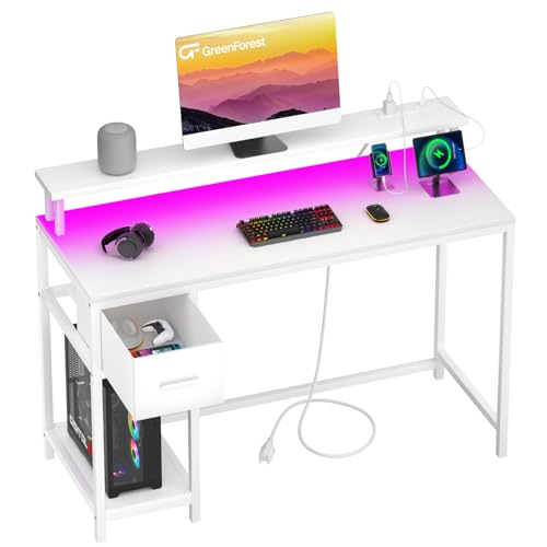Black Gaming Desk with LED Lights and Drawer C8511