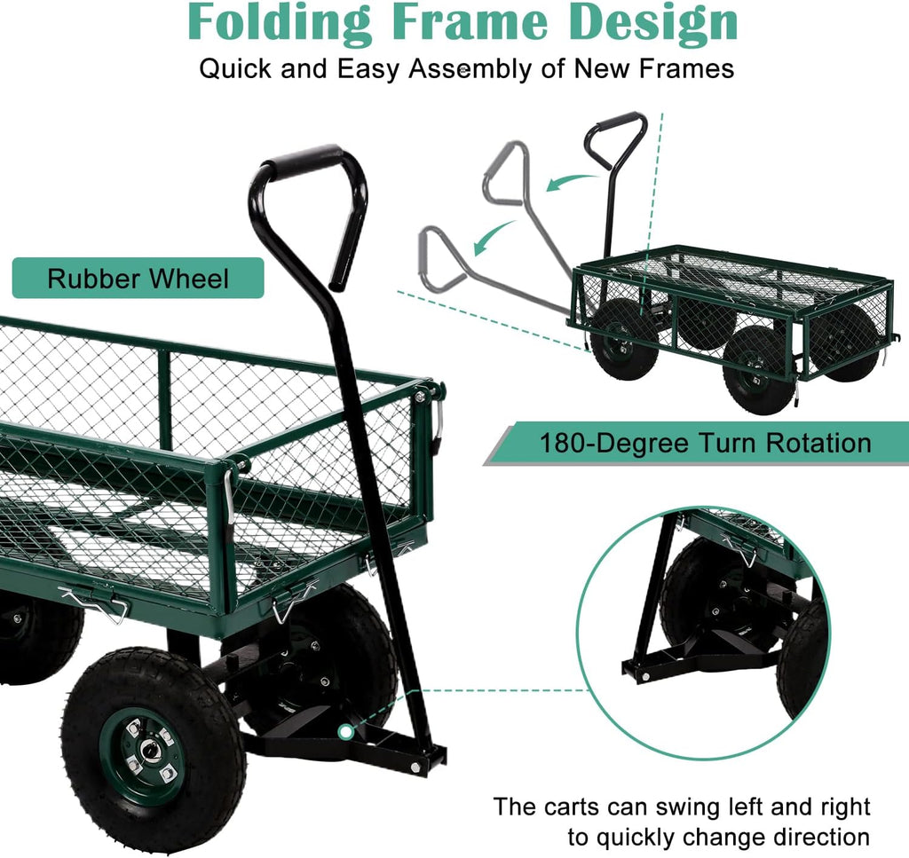Heavy Duty Utility Wagon Garden Cart with Removable Sides, 400lb Weight Capacity, Folding Collapsible Wagon D1998