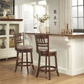 Dark Cherry Wood Counter Height Stool with Gray Linen Q194266