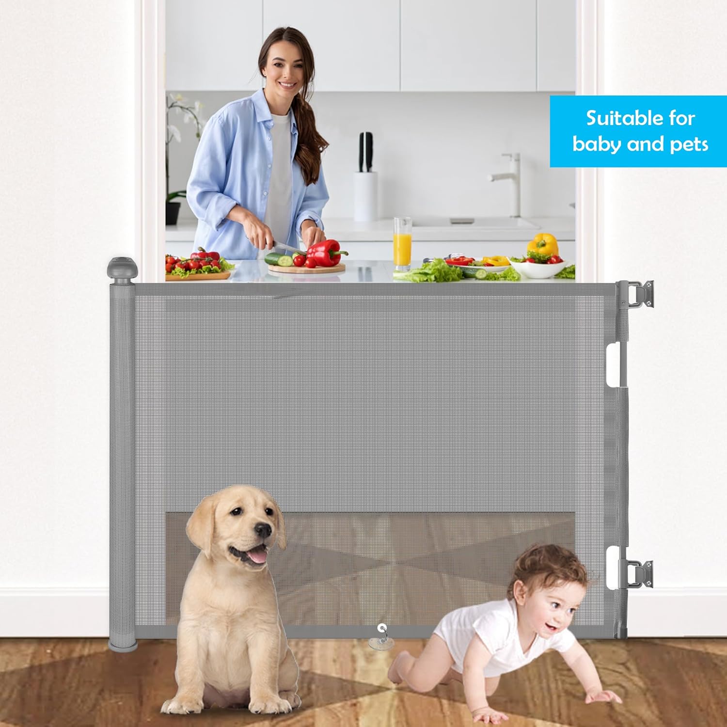 Retractable Baby Gate 33” Tall, Extends to 71” R516