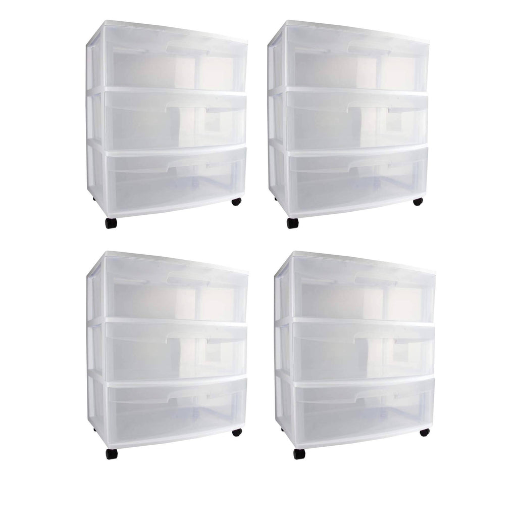 3 Drawer Wide Storage Cart with Casters (4 Pack) D176755