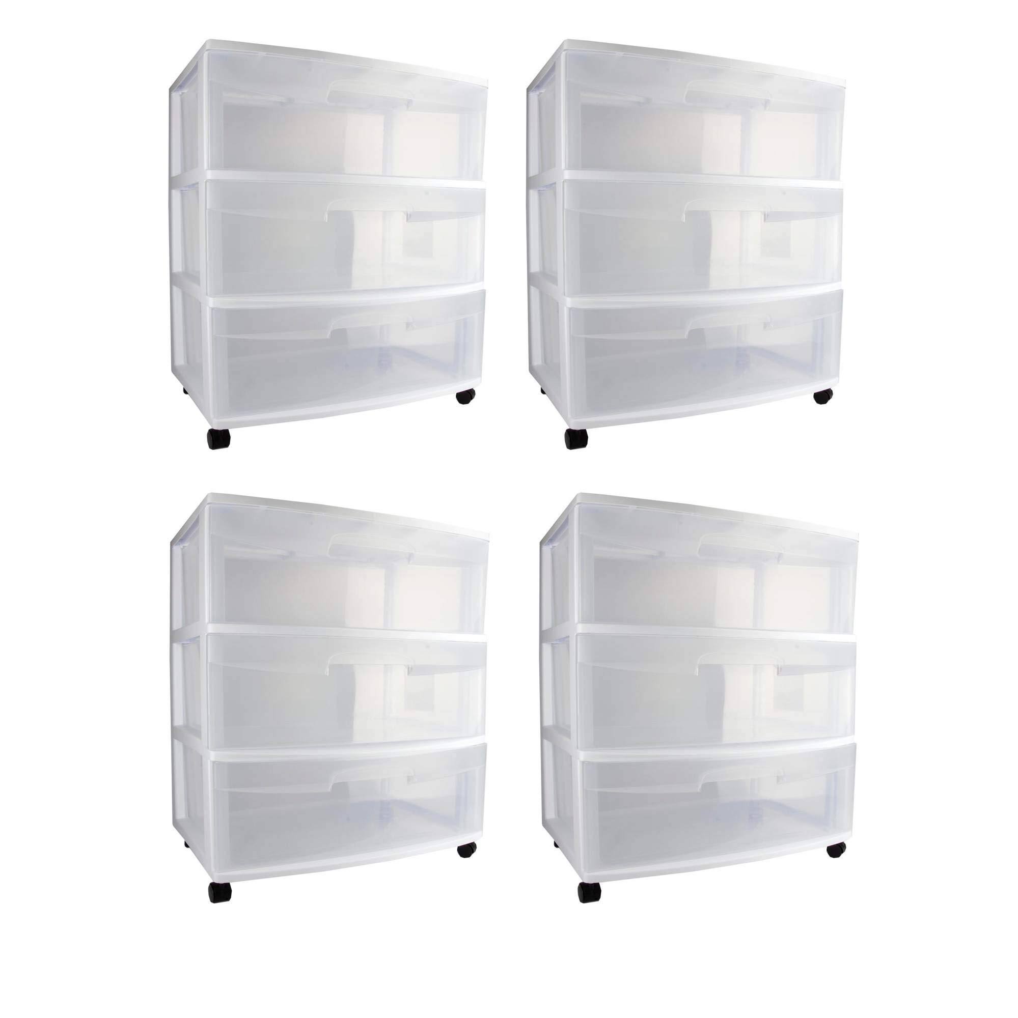 3 Drawer Wide Storage Cart with Casters (4 Pack) D176755