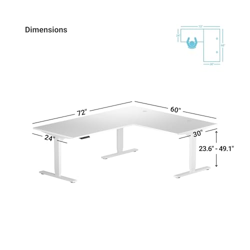 Gray Frame Ebony Oak Top L Shaped Height Adjustable Standing Desk 72" x 60" J7953