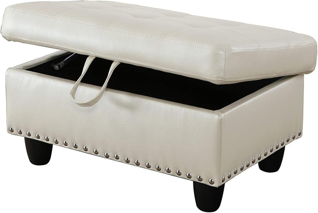 Ivory White Faux Leather Square Storage Ottoman Y813536