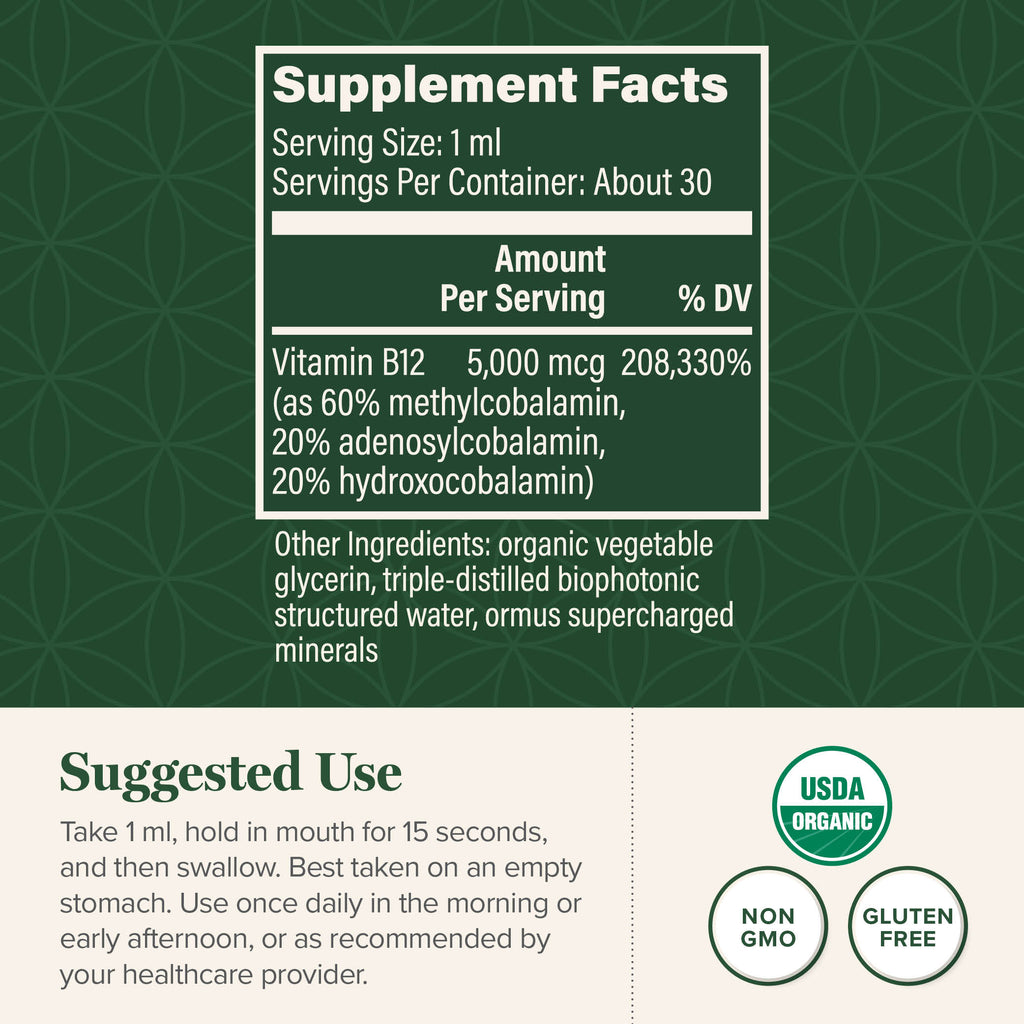 Organic Liquid Vitamin B12 Drops, 5000mcg, 1 fl oz K42269