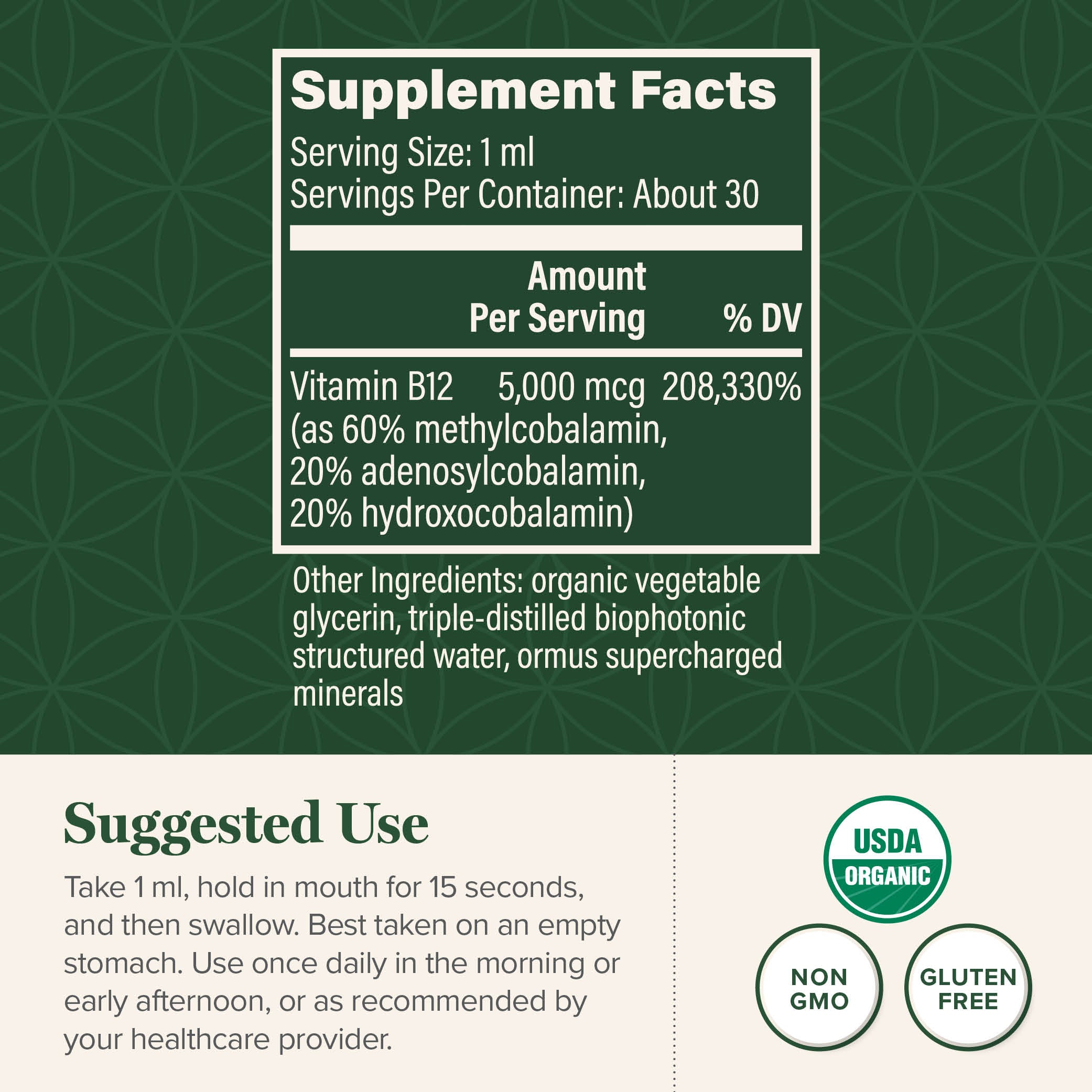 Organic Liquid Vitamin B12 Drops, 5000mcg, 1 fl oz K42269