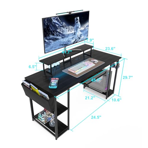 Brown Gaming Desk with LED Lights and Power Outlets Y665