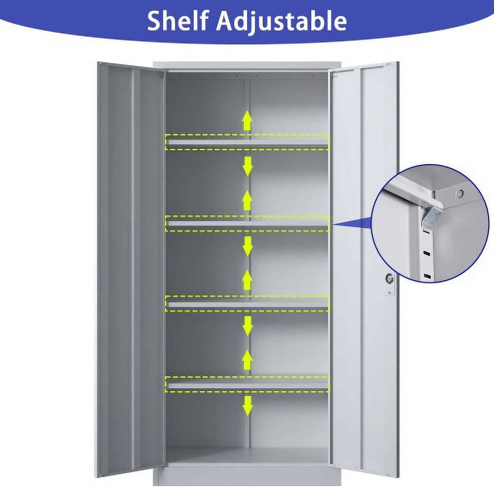Black Metal Garage Storage Cabinet with Doors and 4 Shelves F837254
