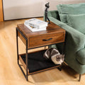 Brown End Table with Storage Drawer and Cat Resting Seat F810833
