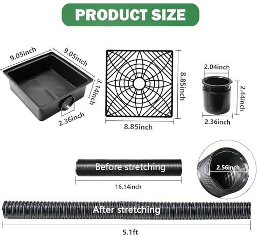 Gutter Downspout Extension, No Dig Catch Basin Low Profile Downspout Extender, Extendable from 1.34’ to 5.1’ F745178