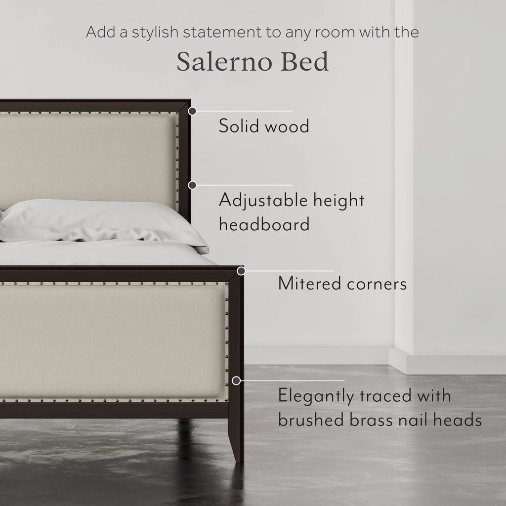 King Size Upholstered Wood Platform Bed Frame with Nailhead Trim L3807