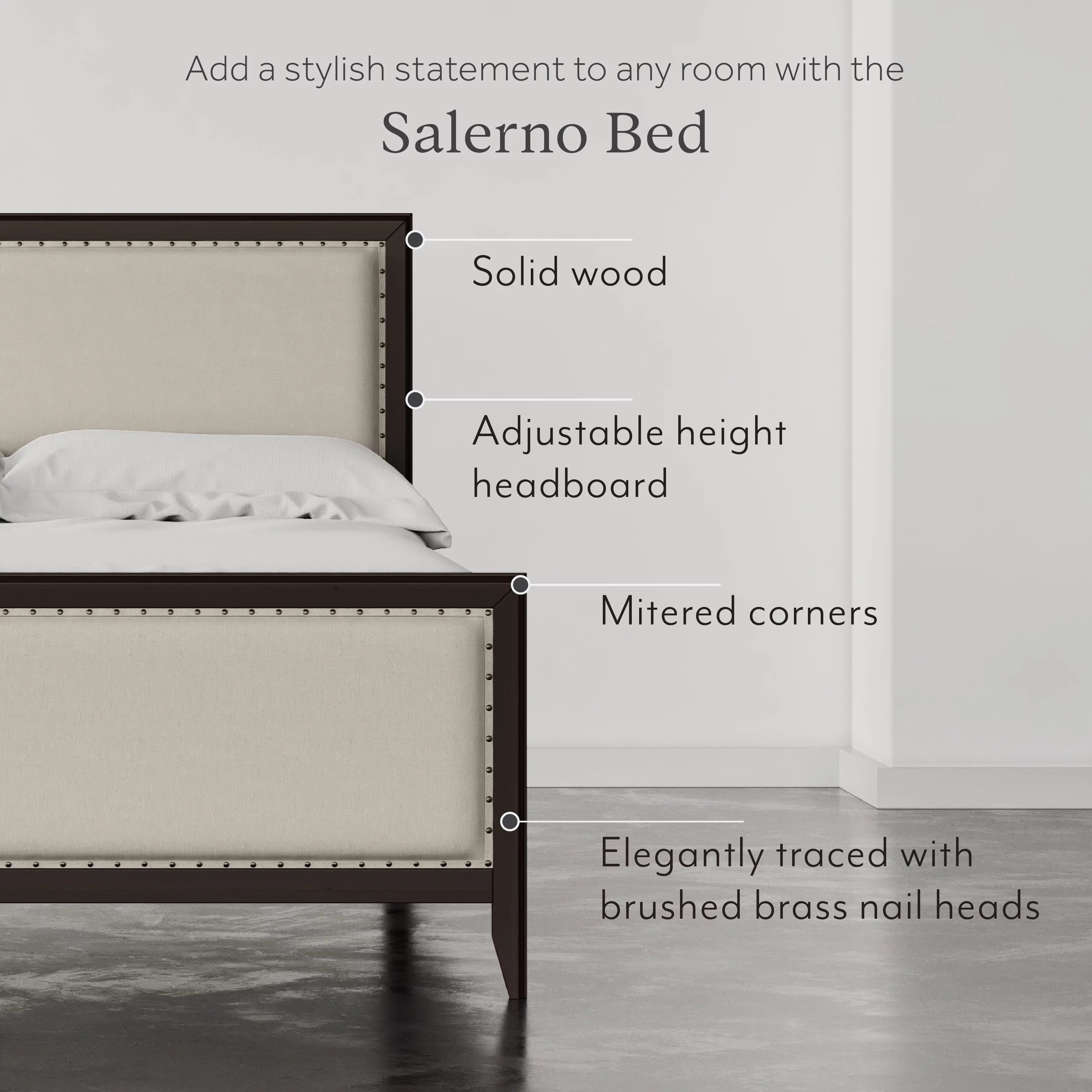 King Size Upholstered Wood Platform Bed Frame with Nailhead Trim L3807