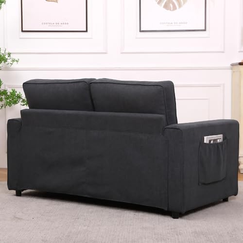 Dark Grey 3 in 1 Upholstered Convertible Futon Sofa Bed with Side Pockets N93747