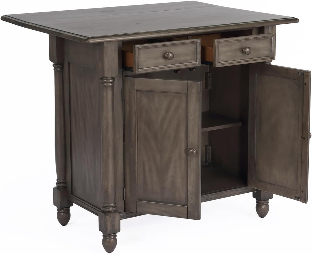 Expandable Drop Leaf Kitchen Island Set with 2 Stools, Drawers and Cabinet L3690