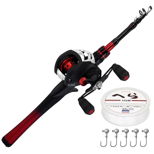 Fishing Rod and Reel Combo Baitcasting Baitcast Reel 5 Foot Fiberglass Telescopic Rod with Fishing Line E28999