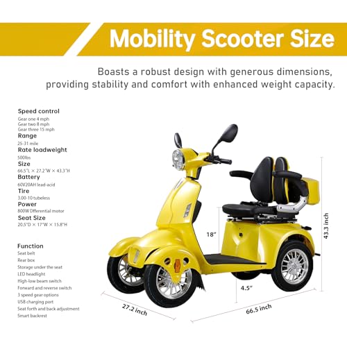 800W Motor 60V20Ah Battery 500lbs Weight Capacity Electric Wheelchair G9699