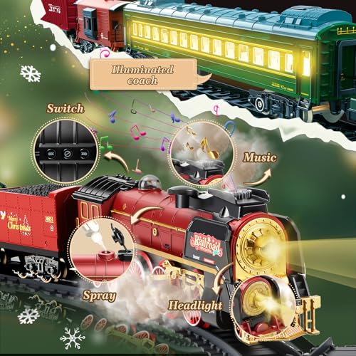 Electric Train Set with Remote Control, Steam Locomotive with Smoke, Lights & Sounds E74425