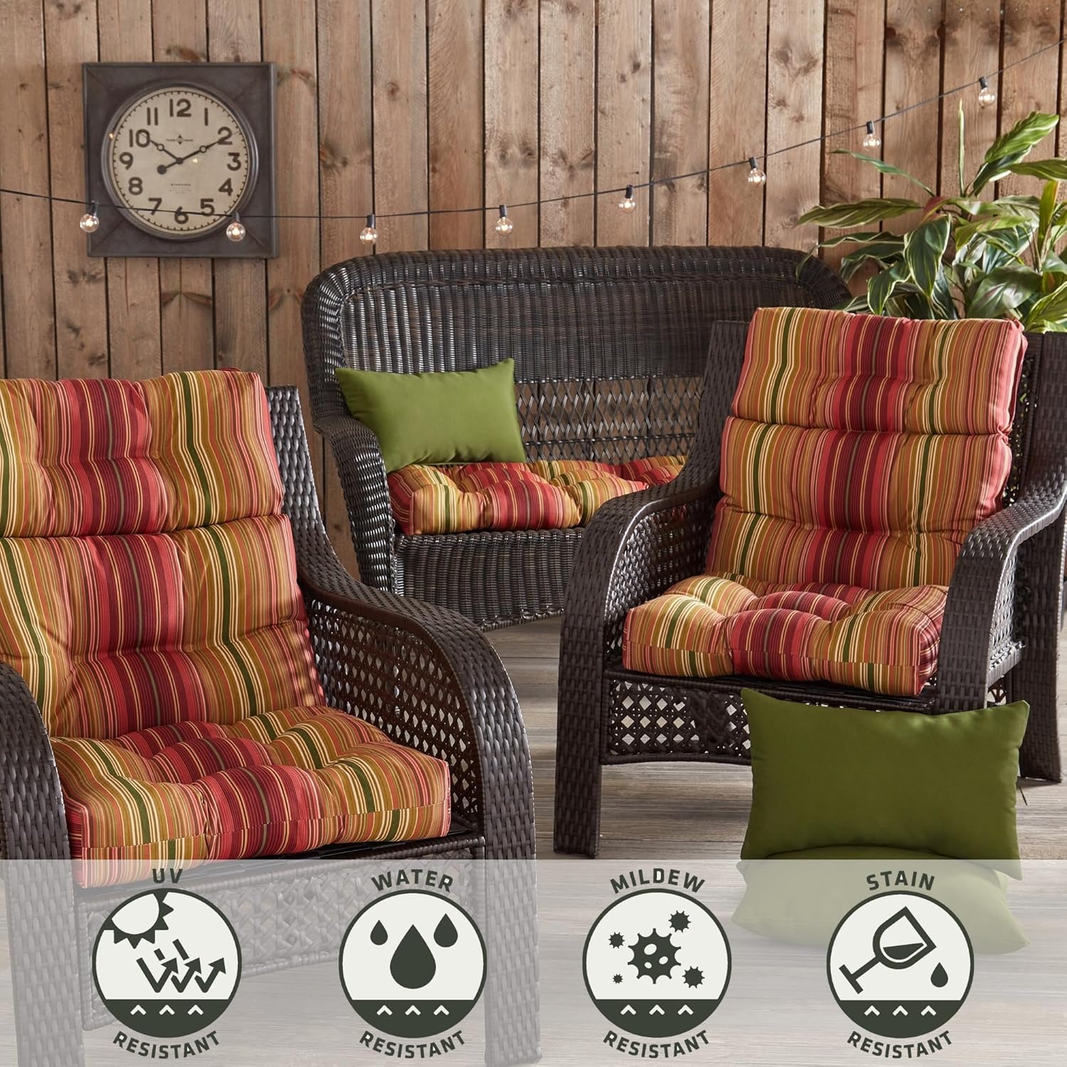Outdoor 44 x 22-inch High Back Chair Cushion, Set of 2, Cinnamon Stripe A44092