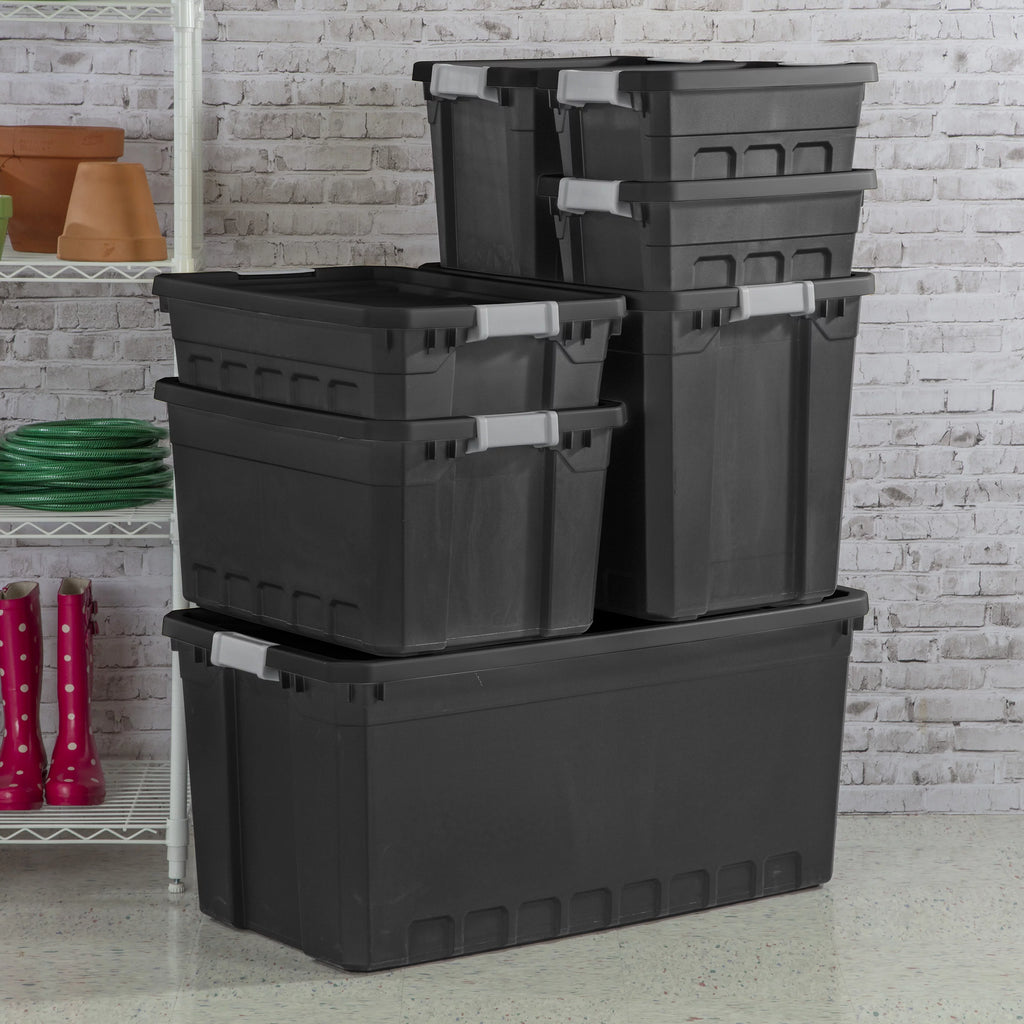 50 Gallon Black Plastic Stacker Tote Set of 3 B8752