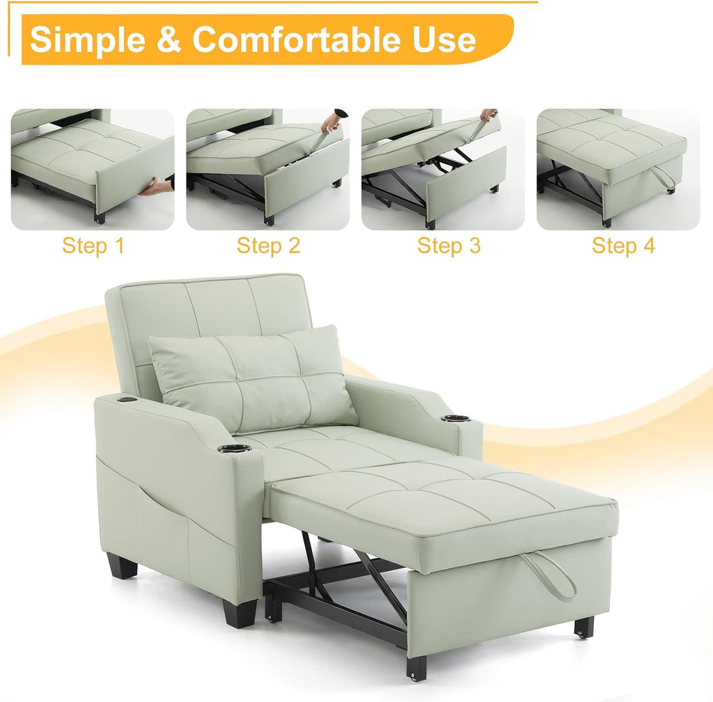 PU Leather Mint Green Sleeper Chair Sofa Bed Y282790