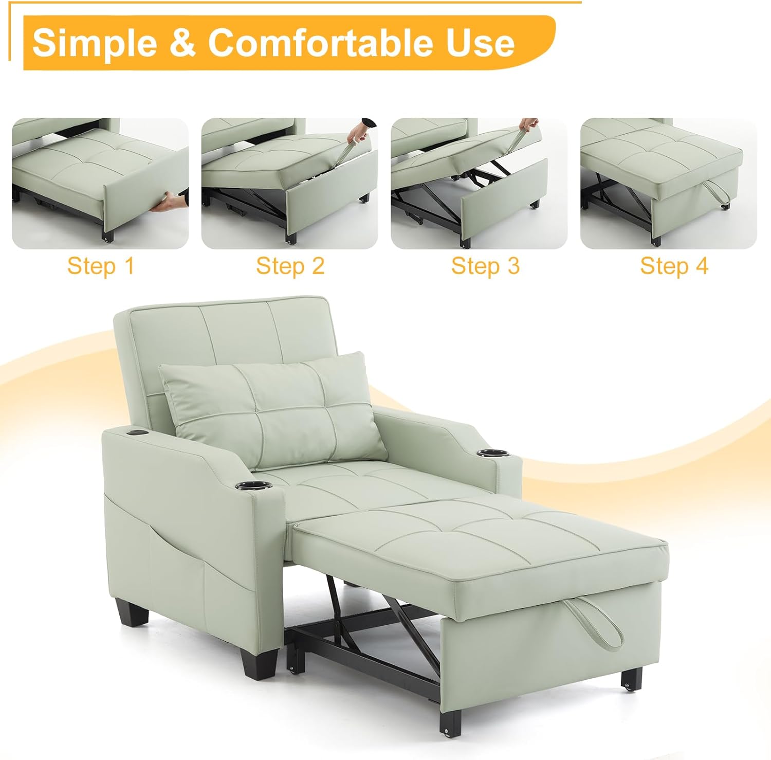 PU Leather Mint Green Sleeper Chair Sofa Bed Y282790