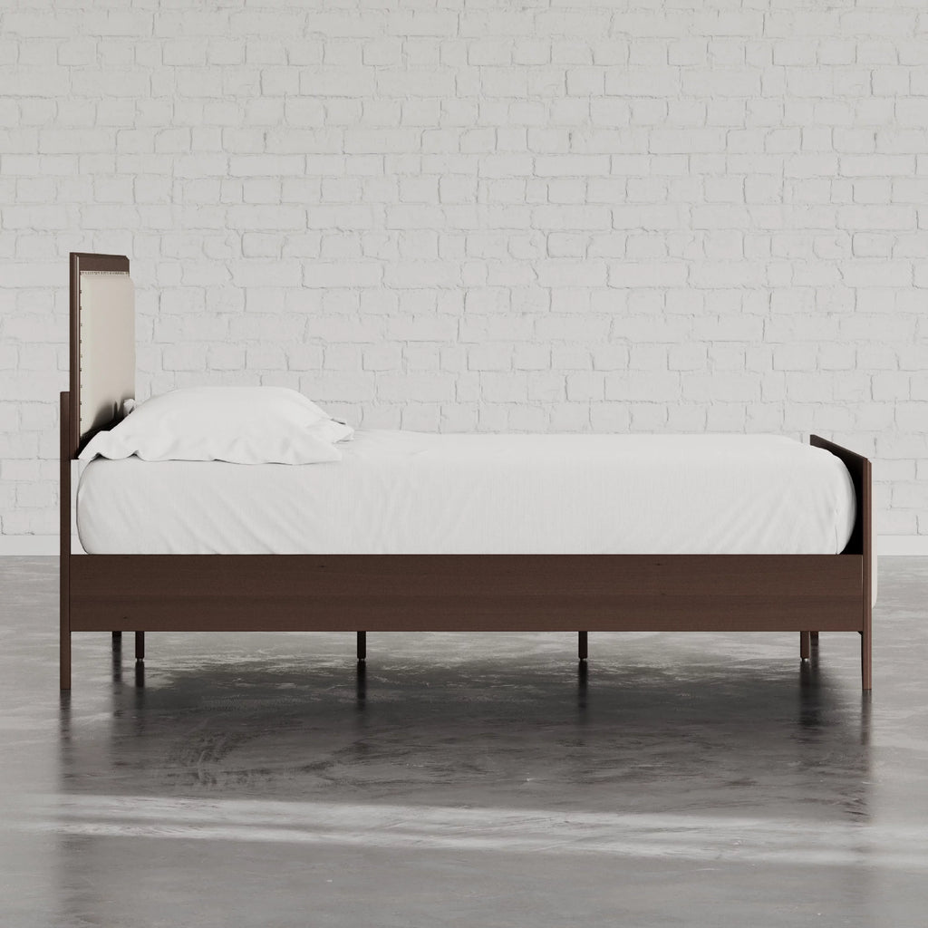 King Size Upholstered Wood Platform Bed Frame with Nailhead Trim L3807