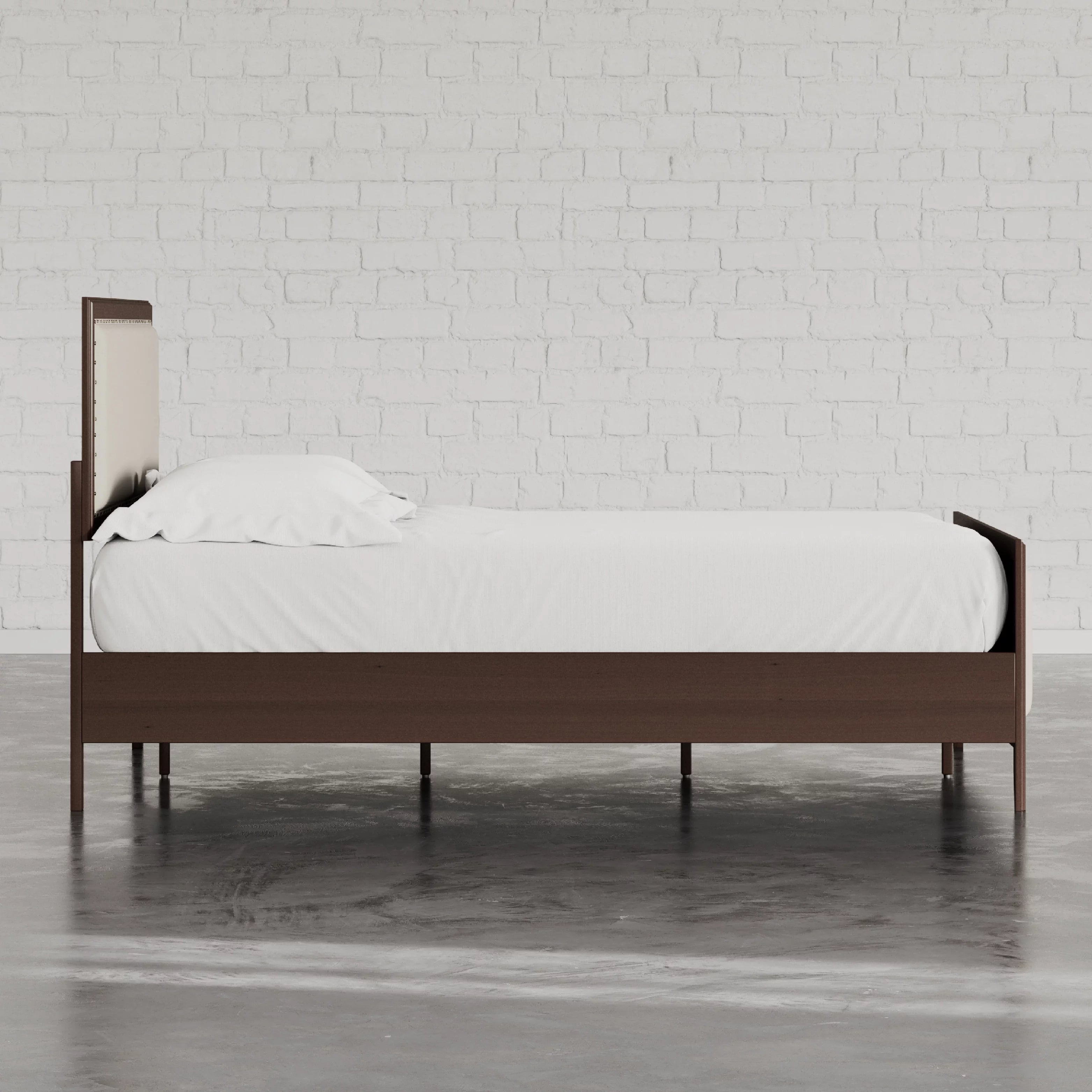 King Size Upholstered Wood Platform Bed Frame with Nailhead Trim L3807