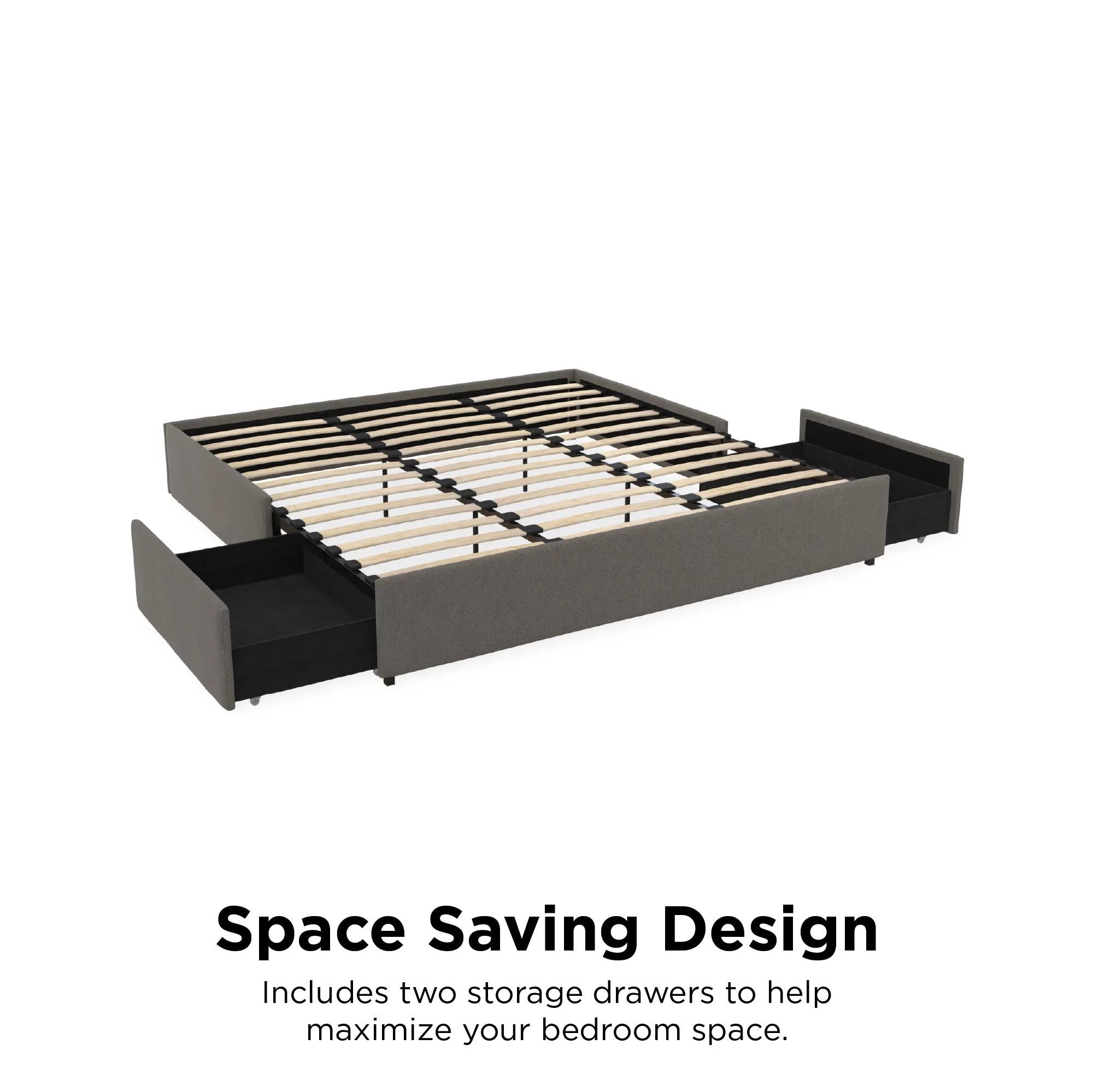 Gray Linen King Platform Bed with Storage B486