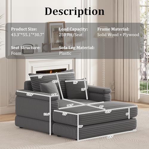 Grey Corduroy Oversize 3 Seater Sofa with 2 Ottomans B834