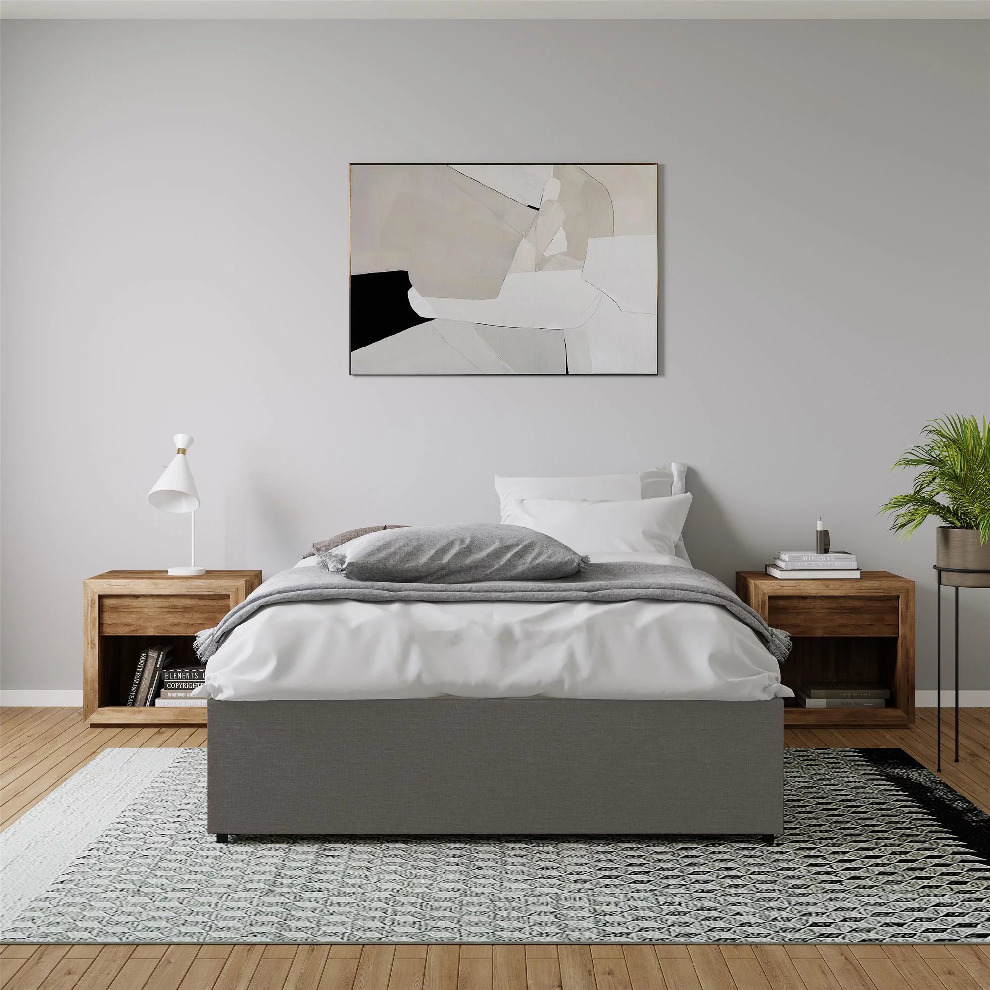 Gray Linen King Platform Bed with Storage B486