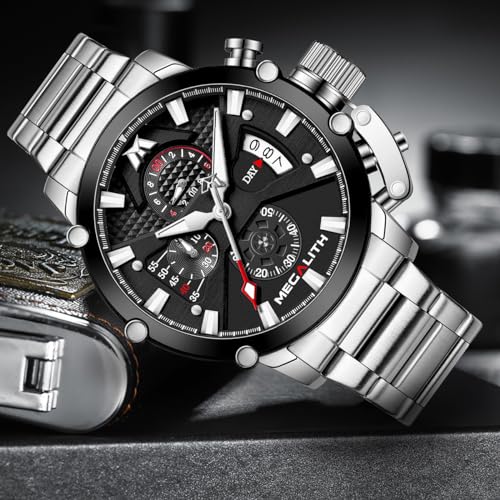 45mm Stainless Steel Chronograph Waterproof Analog Quartz Date Heavy Duty Men's Watch L348
