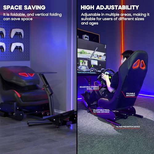 Racing Simulator Cockpit Steering Wheel Stand with Seat Gaming Chair N5496
