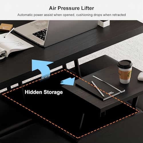 Black Lift-Top Coffee Table with Hidden Storage, 4 Stools and Lockable Wheels Q566720