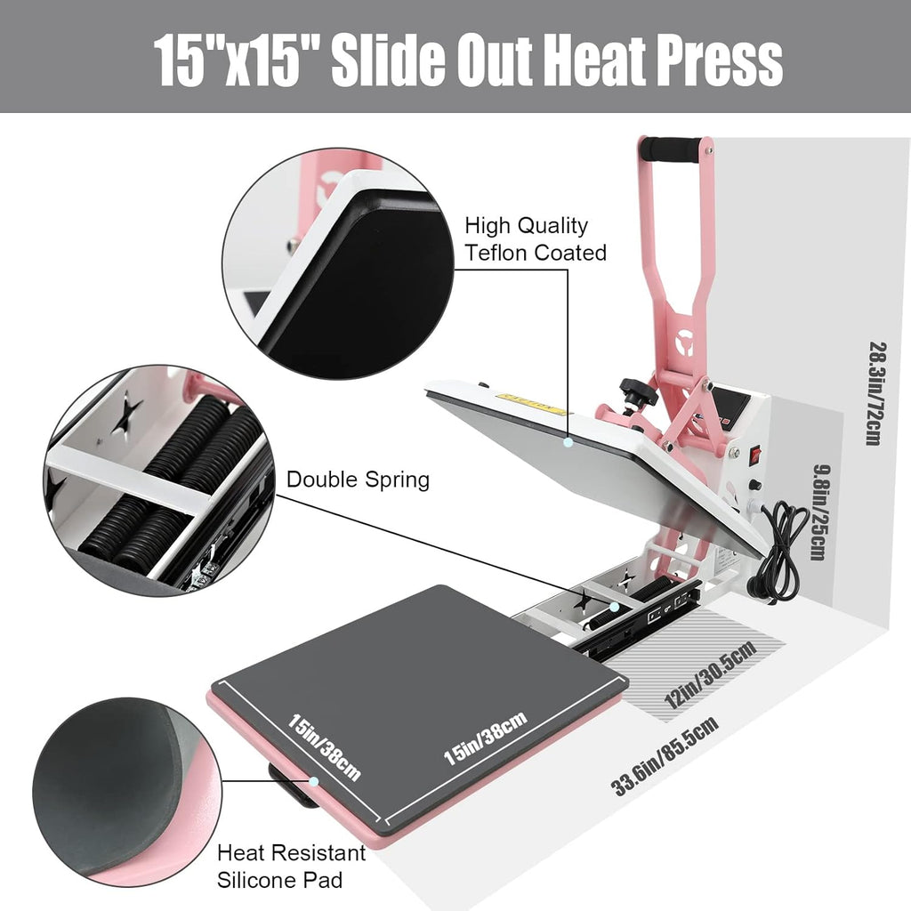 Pink White 15x15 inch Digital Heat Press Machine S21164