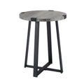 Slate Grey Wood and Metal Round Accent Side Table V8410