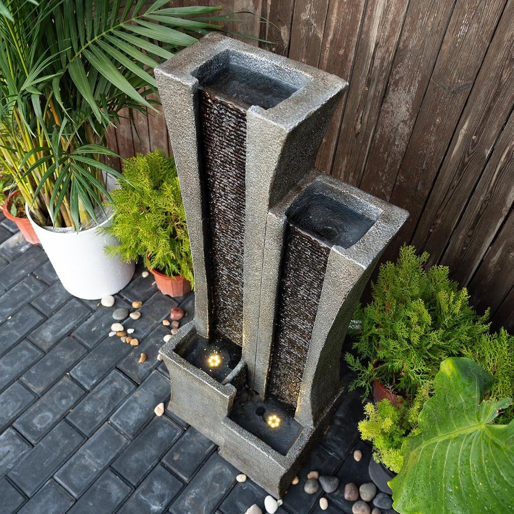 2-Curved Column Floor-Standing Water Fountain with Led Lights 39.76” H G47954