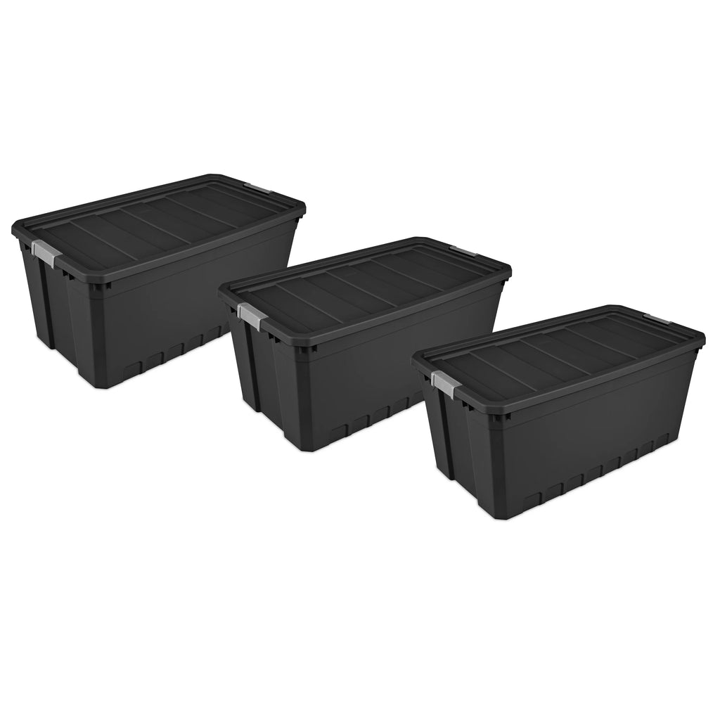 50 Gallon Black Plastic Stacker Tote Set of 3 B8752