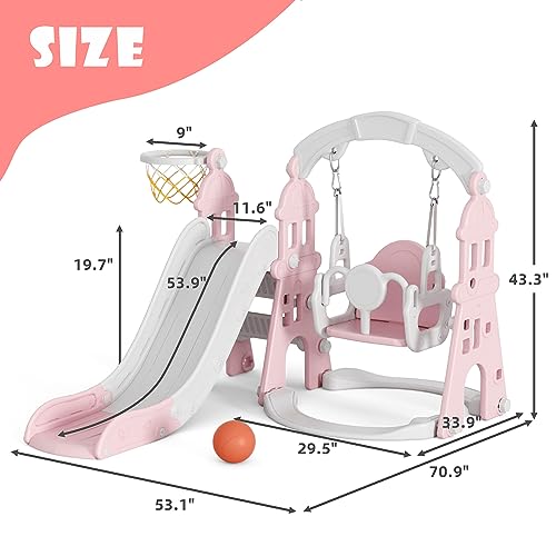 Pink Toddler Slide and Swing Set with Basketball Frame Q198