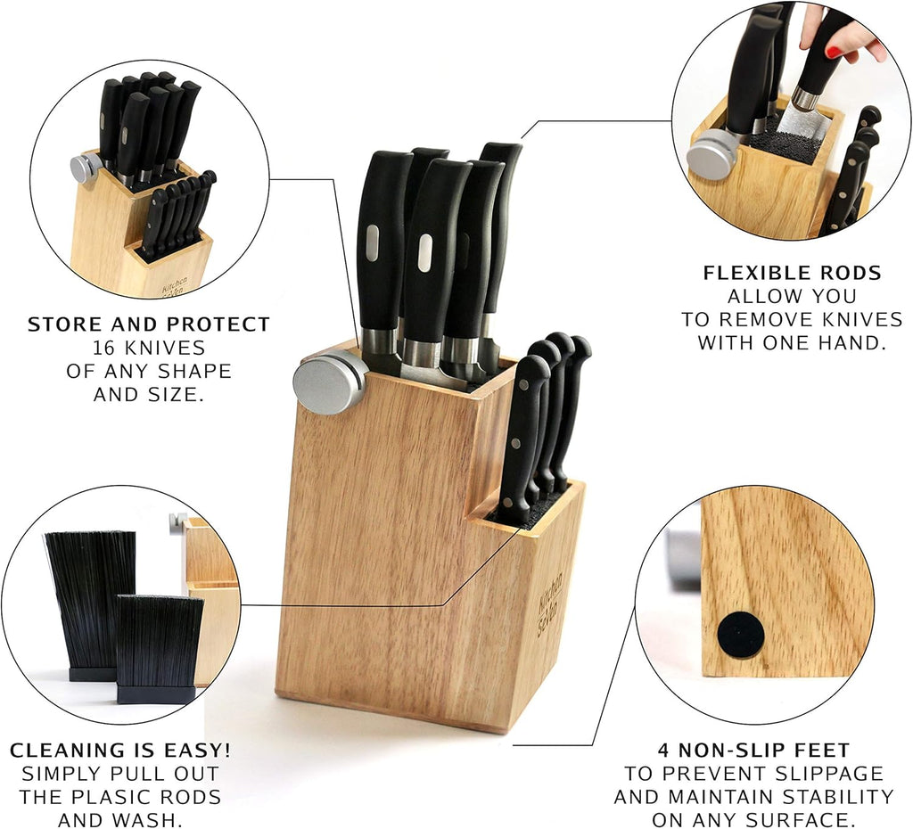 Bamboo 2-Tiered Knife Block with 2 Knife Sharpeners W1157